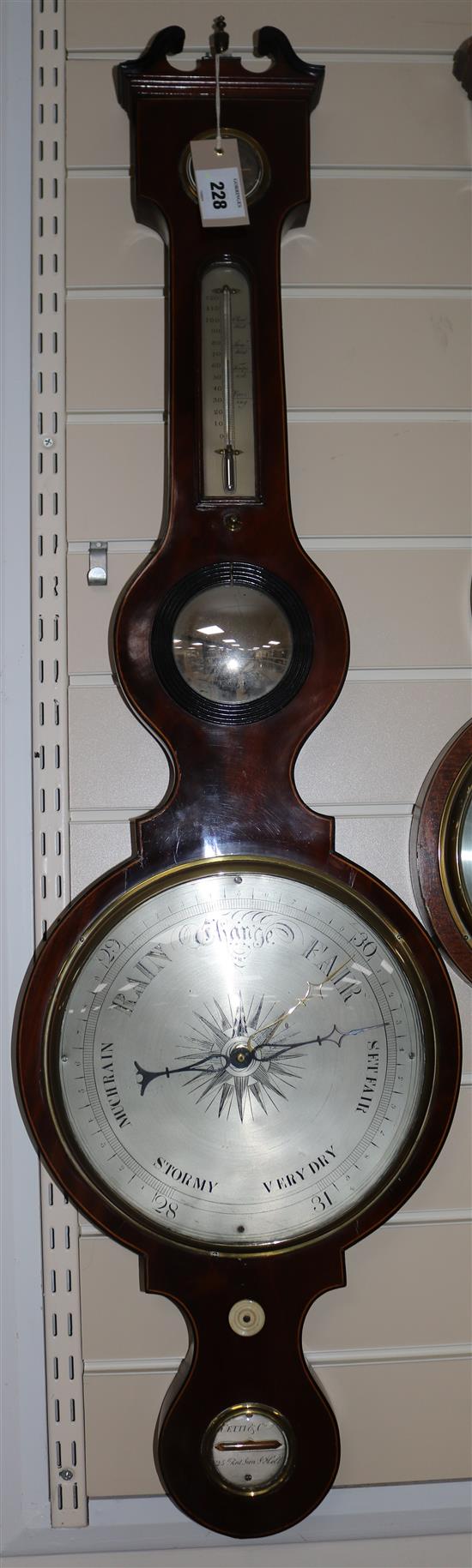 A Regency strung mahogany wheel barometer, by Cetti & Co of Red Lion Street, Holborn, 3ft 8in.